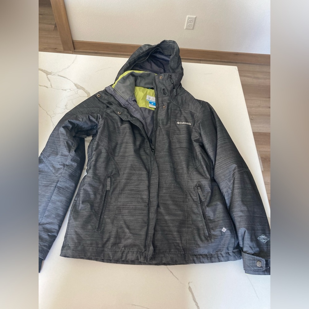 Women Columbia Omni tech interchange winter coat jacket charcoal green lined zip
